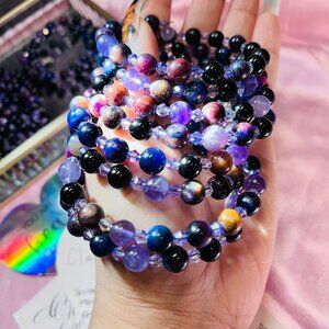 Clairvoyant Galaxy Cat Eye Memory Wire Beaded Bracelet